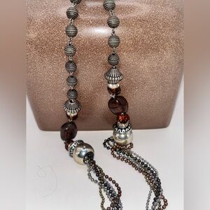 F.A.I.T.H. Five strand Elegant Silver and Brown Beaded Necklace